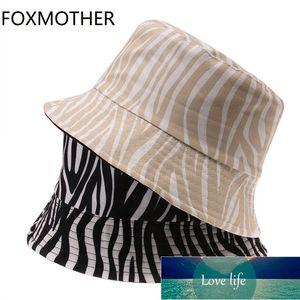 FoxMother Yeni Moda Siyah Bej Çizgili Zebra Baskı Kova Şapkalar Bayan Bayanlar Hediyeler için Fabrika Fiyat Uzman Tasarım Kalitesi Son Tarzı Orijinal Durum