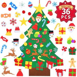 DIYフェルトクリスマスツリーイヤーキッズギフトおもちゃドアの壁掛け飾り飾りのメリークリスマスの装飾ホームナビダード211104