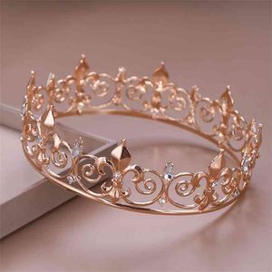 Forseven Prenses Kraliçe Kız Kadın Gelin Gelin Düğün Parti Yuvarlak Tiaras Ve Taç Saç Şapkalar Moda Takı Aksesuarları 210707