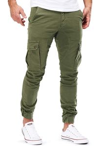 Herrbyxor hip hop cargo byxor män löpare solida multi-pocket sweatpants elastisk midja m-3xl