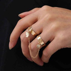 Trendig Gold Chain Butterfly Ring Girls Punk Open 1-Piece Peint Finger Ring För Kvinnor Lyx Smycken Bröllopsgåva Nya Fashion G1125