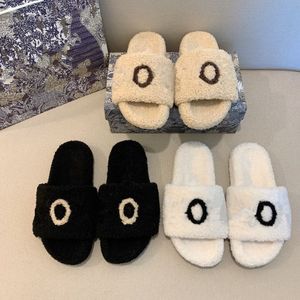 2022 New women furry letter slippers Big head toe slides fuzzy soft house ladies shoes fur fluffy sandals winter warm slipper flip flops wool loafer beach with box S118