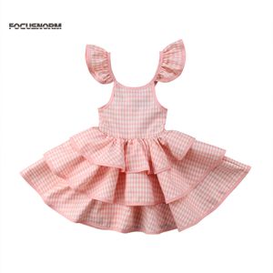 Helt nytt spädbarn Kid Girl Dress Lace Tutu Tulle Floral Baby Party Gown Formella Klänningar Ruffled Checked Layered Sundress 1-6T Q0716