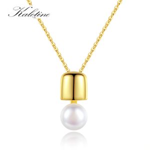 KALETINE Fashion Pearl Geometric 925 Sterling Silver Pendants Necklaces For Women Gold Color Link Chain Necklace Jewelry Gift Q0531