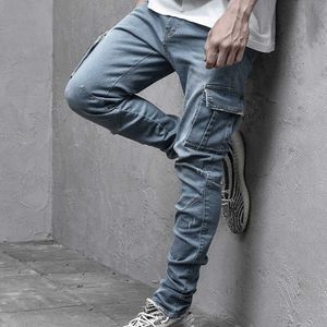 Denim Pants Solid Color Slim Pockets Male Bottoms Skinny Jeans Men Long Trousers Autumn 2020 Fashion Mens Jeans X0621