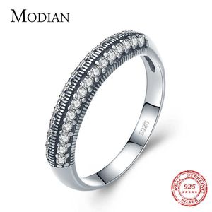 Vintage Sparkling Clear CZ Ring 100% 925 Sterling Silver Stackable Finger Rings For Women Wedding Statement Fine Jewelry 210707