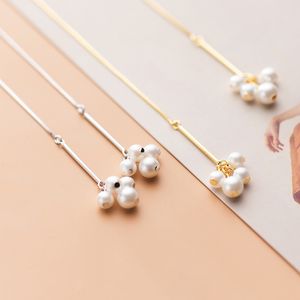 925 Sterling Silver Gold Color Long Ear Łańcuch Moda Elegancka Pearl Drop Kolczyki Dangle Dla Kobiet Minimalist S925 Biżuteria