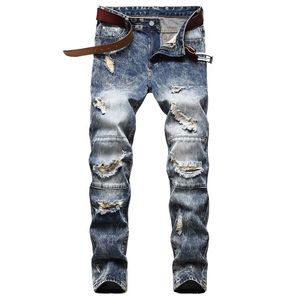 Jeans designer buraco moto bicicleta jeans de alta qualidade rasgado para homens tamanho 28-38 40 42 outono primavera hip hop punk streetwear 210716