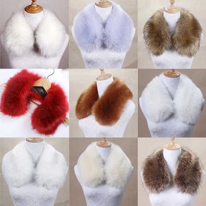 Women Winter Faux Fur Scarf Fox Fur Collar Jacket Coat Hat Decor Shawl Multicolor Strip Soft Hood Fur Collars Lady Collar Scarf H0923