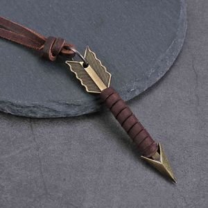 1Pc Handmade Vintage Leather Arrow Pendant Necklace Rope Chain Necklaces Men&Women Punk Jewlery Accessories Wholesale G1206