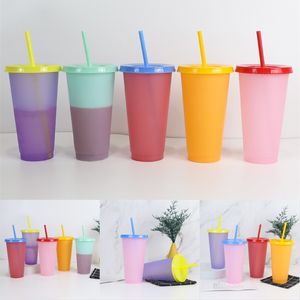 Reusable Magic PP cup 710ML Plastic Color Changing Cup colourful Candy Colors Drinking Tumblers with Lid and Straw 989 Z2