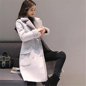 Frauen Pelz Faux Herbst Frauen Wildleder Lammwolle Mantel 2021 Winter Weibliche Lange Dicke Hirschleder Fleece Warme Schaffell Jacken Outwear