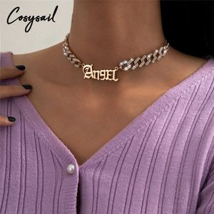 Cosysail ängel brev choker halsband bling kubanska rhinestone kedja halsband högkvalitativa charm smycken gåva 2021 y0528