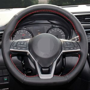 Black Artificial Leather Car Steering Wheel Cover For Nissan X-Trail 2017-2019 Qashqai 2018 Rogue (Sport) 2017-2019 Leaf 2018