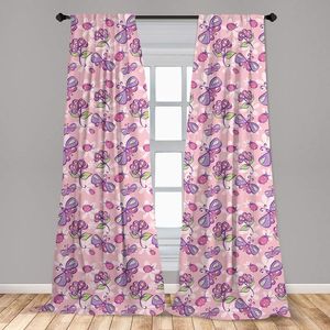 Curtain & Drapes Floral Window Curtains Butterflies Flowers Cartoon Girls Playroom Theme With Rod Pocket