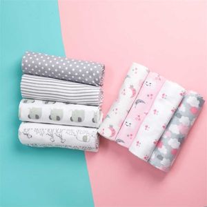 76*76 4Pcs/Lot Muslin Cotton Flannel Baby Swaddles Soft born Blankets Diapers Swaddle Wrap Stroller Cover Play Mat 211105