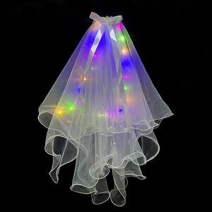 Luminous LED Miga Kolorowe Ślub Boże Narodzenie Party Head Długość 80 cm Paznokci Veil Bead netto przędza bajkowa wstążka bowknot