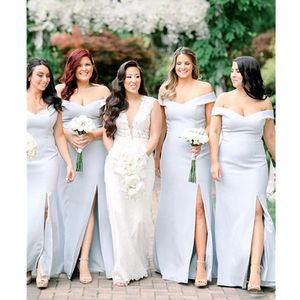 Baby Blue Side Split Bridesmaid Dresses Criss Cross Backless V-hals bröllopsfestklänning Lång sjöjungfru för afrikanska kvinnor 2022 328 328