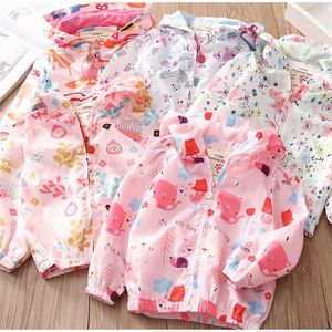 Spring Autumn 2 3 4 6 8 10 Years Fashion Sweet Cute Cartoon Flower Animal Print Hooded Thin Jacket For Kids Baby Girls 211023