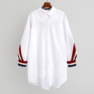 Frauen Blusen Shirts 2021 Weiß Lose Button Up Streifen Verband Frauen Drehen-unten Kragen Gewebt Lange Hülse Plus größe Damen Tops