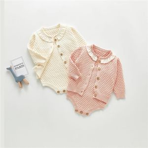 Pulôver carregado suéteres outono bebê macacão colar conjunto menina sling romper + jaqueta de duas peças camisola crianças roupas