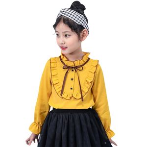 Blus för tjejer Solid Vit Preppy Style Shirt Barn Teenage School Kostymer 6 8 10 12 13 År 210527