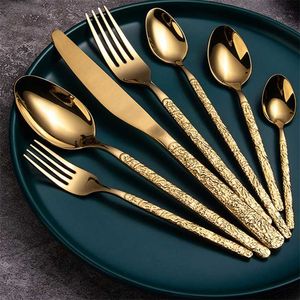 Stainless steel Western Cutlery set Knife Fork Spoon Dinner Set Dessert Dinnerware Western Steak Knife Tableware Spoon Fork 211112