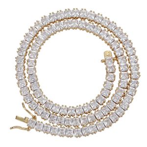 Collana a catena da tennis da 4 mm Catene a fila singola in rame con micro zirconi intarsiati Regalo di gioielli bling da uomo placcati in oro argento