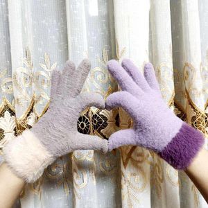 Par vinter kvinnor tjocka varma stickade handskar man termisk pekskärm full fingrar ullgarn vantar hålla varma1