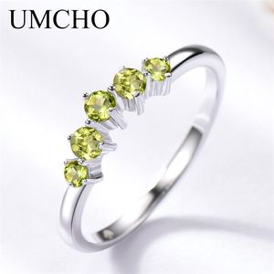 UMCHO Genuine Natural Peridot Ring Solid Sterling Silver Rings For Women Engagement Wedding Band Gift Fine Jewelry Fashion