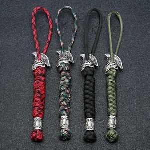 Viking Rune Bead Lanyard Keychain Outdoor Survival Paracord Rope Keychain Spartan Warrior Jewelry Handmade Car Key Knife Keyring G1019