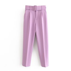 Women candy color pants purple orange beige chic business Trousers female fake zipper pantalones mujer P616 220211