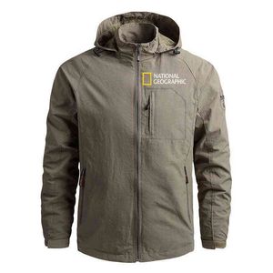 Мужская ветрозащитная куртка Марка Повседневная уличная водонепроницаемая куртка с капюшоном National Geographic Coat Спортивная верхняя одежда Пальто Мужская одежда Y1106