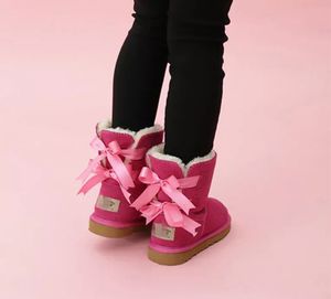 2022キッズベイリー2ボウズブーツ本物の革幼児雪のブーツソリッドボタスデイブウィンターガールズフットウェア幼児女性靴