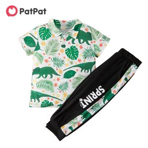 Przyjazd Letni 2-częściowy Baby / Toddler Dinosaur Leaf Top i Casual Spodnie Zestaw do malucha Zestawy odzieżowe 210528