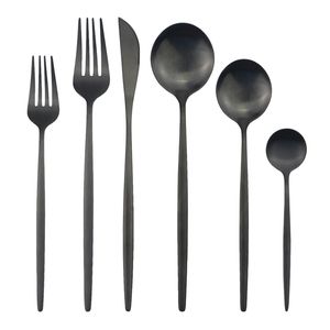 36 قطعة / المجموعة الأسود السكاكين السكاكين الحلوى فوركس ملاعق الطعام الفولاذ المقاوم للصدأ أدوات المائدة الرئيسية المطبخ الفضيل مجموعة 201019