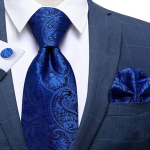 Königliche Blaue Mens Krawatte großhandel-Mens Krawatte Formale Kleid Krawatte Hanky Set Royal Blue Paisley Business Hochzeit Krawatte Gravatas Geschenk für Männer Dropshipping