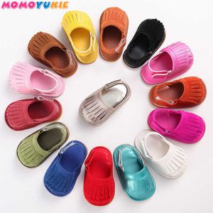 Dziecko mokasyny Stylowe PU Skórzane Tassel Girls Baby Buty Scarpe Neonata Hak and Loop Buty na zewnątrz twarde gumowe dno 210713