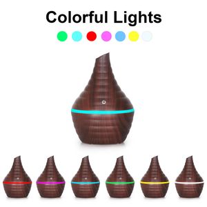 Wood Grain Cold Spray Machine Type Aromatherapy Humidifiers 300ml Thread Electronic Home Heater USB Cotton Rod Sant Mouth Colorful Lamp Humidifier