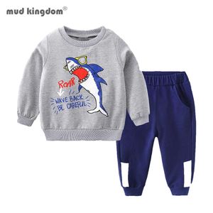 Mudkingdom Boys Outfits Cartoon Pattern Long Sleeve Sweatshirts Patch Pants Sets 210615
