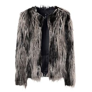 Women's Fur & Faux European Style Peacock Feather Long Sleeve Short Pattern Coat For Women O-neck Plus Size Winter Warm Clothing FS0867