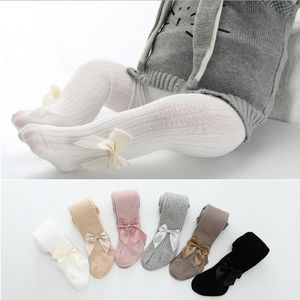 A prua Bambino Pantyhose Girls Principessa Bowknot Collant Cotton Infant Girl Girlings Colore solido Bambini calze Bambino Boutique Abbigliamento DW6156