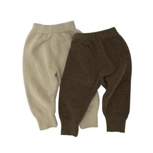 2021 Frühling Neue Kinder Mädchen Jungen Gestrickte Hosen Kleinkind Bottom Hosen Kleines Kind Einfarbig Jungen Elastische Leggings Kleidung 210306