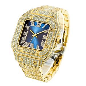 MISSFOX Scala romana Trendy Hip Hop Quadrante quadrato Orologi da uomo Classico Orologio con fascino senza tempo Pieno di diamanti Accurato Movimento al quarzo Vita Orologi da polso impermeabili