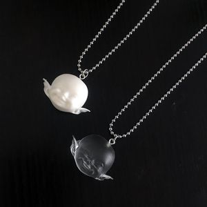 Creative Elves Angel Stainless Steel Long Chain Necklace Personality Baby Head Resin Necklaces for Women Girl Lovely Jewelry