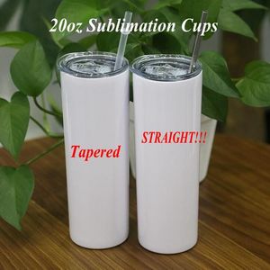 US-Aktien DIY Sublimation Tumbler 20oz Straight Tumblers Metallstroh Edelstahl Slim Tumble Vakuumisolierte Reisebecher Geschenk 825