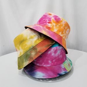 Hip Hop Hop Tie Tye Cap Casual Fisherman Hat chapéu de praia Algodão Rainbow Color Bucket