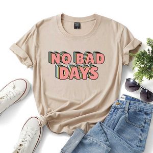 Moda Bawełniana Koszulki Koszulki Casual Loose Krótki Rękaw No Zły Dni List Harajuku Kobiet Tees Top Plus Size W688 210526