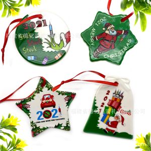 DHL Sublimation Blank Keramiska Hängsmycke Creative Christmas Ornaments Värmeöverföring Utskrift DIY Ceramic Ornament 6 Stilar