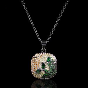 CIZEVA Collane in argento 925 di lusso lucido champagne verde cubic zirconia rami foglia pendente collana a catena corta per donna